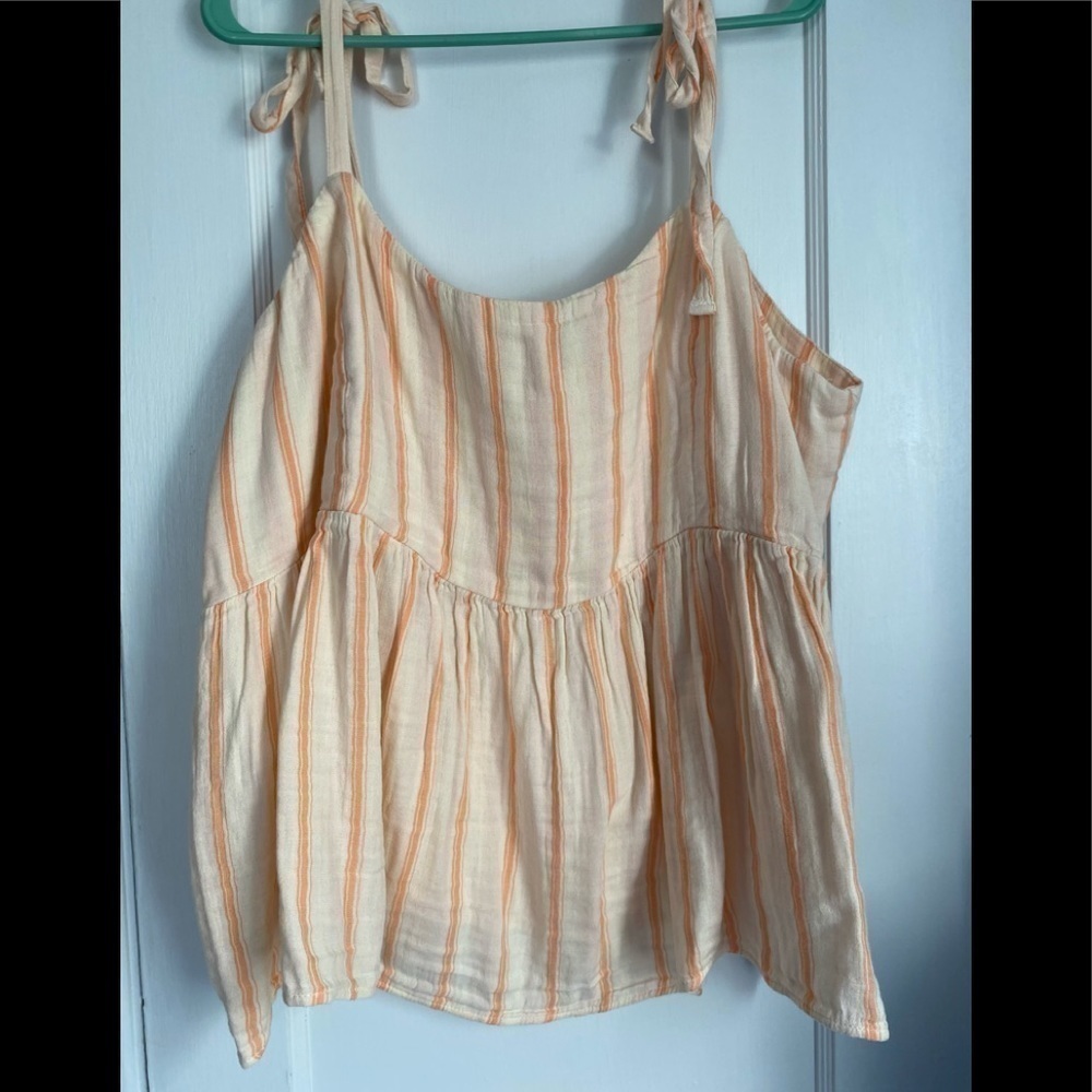 NWT- Tie-Shoulder Striped Smocked Babydoll Cami Swing Blouse, Size: XXL